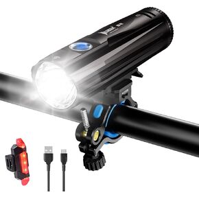 WUBEN B2 Bike Lights Rechargeable, 1300 High Lumen LED Bike Lights USB-C Rechargeable, Front and Back Flash Light 6 Modes, IP68 Waterproof Bike Headlight Taillight