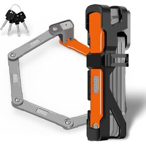 OKG Folding Bike Lock - 4 Keys, 3.7 lbs, Foldable Bicycle Lock, 8/10 Security Grade, Hardened Steel - Anti-Theft, Anti-Cut, Anti-Pry, with Mount Bracket Kit- for E-Bikes, Scooters (95cm, Orange-Gray)