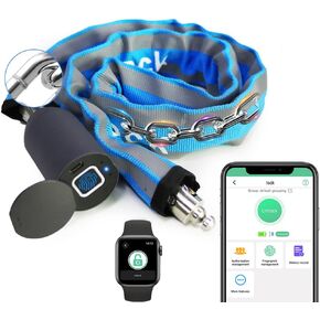 Chain Lock eLinkSmart Keyless Waterproof Bicycle Lock 100CM Chain Lock for Bike Scooter Motorcycle Door Fence Gate Fingerprint Bluetooth App Heavy Duty Security Blue 2024 New