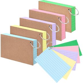 270PCS Revision Cards, Blank Index Cards Lined Index Cards with Ring Flashcards Kraft paper cover for Vocabulary Learning Office School Home
