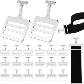 12 Sets Shoulder Pad T Hook with Elastic Strap, Include 12 Pcs Silver Metallic Football Pad T Hook and 12 Pcs Football Pad Strap for Youth Adult
