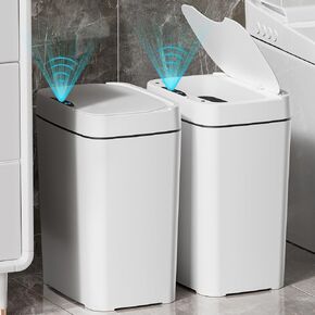 2 Pack 2.7 Gal Bathroom Trash Can with Lid, Automatic Trash Can Small Smart Garbage Can Touchless, Slim Motion Sensor Waterproof Plastic Trash Bins for Bedroom Office Kitchen Toilet