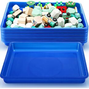 Maitys 15 Pcs Flat Plastic Trays 16.1 x 11.8'' Sensory Storage Tray Paper Trays Stackable Classroom Bins for Office Home Organizer Arts and Crafts Supplies(Classic Color)