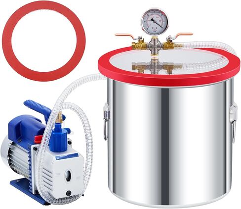 5 Gallon Vacuum Chamber with Pump Kit, 1/3 HP 5 CFM Vacuum Degassing Chamber Kit, 0.7in High-Seal Acrylic Lid, Ideal for Stabilizing Wood, Degassing Silicones, Epoxies and Essential Oils in Kuwait