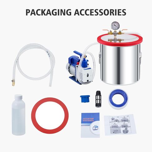 5 Gallon Vacuum Chamber with Pump Kit, 1/3 HP 5 CFM Vacuum Degassing Chamber Kit, 0.7in High-Seal Acrylic Lid, Ideal for Stabilizing Wood, Degassing Silicones, Epoxies and Essential Oils in Kuwait