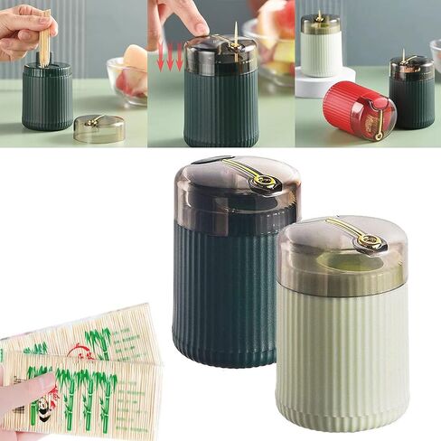 Automatic Toothpick Dispenser, Toothpick Holder, Toothpicks Holder Dispenser, Pop Up Toothpick Dispenser, Toothpick Holder Dispenser, Toothpick Dispenser (Dark Green+Light Green) in Saudi Arabia