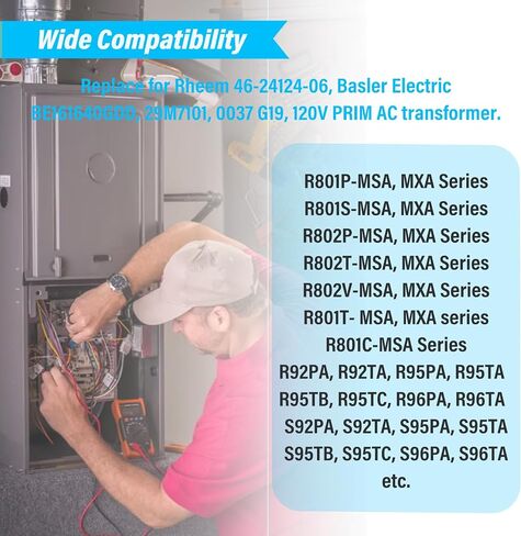 46-24124-06 محول HVAC 40 VA 120/24V بديل لفرن Rheem 46-24124-06 Basler Electric BE161640GDD 29M7101 محول، 120V إلى 24V AC HVAC قناة محول الفرن 2 فتحة التركيب in Saudi Arabia
