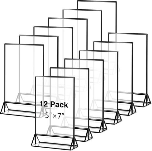 12 Pack Clear Acrylic Wedding Table Number Frame Acrylic Sign Holder with Vertical Stand Holder and Borders Picture Frames Wedding Table Numbers Display Stand Table Sign Holder(4 x 6 Inch) in Saudi Arabia