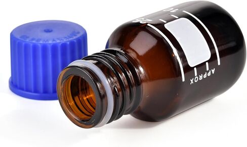10 Packs Reagent Media Storage Bottles, 25ml Borosilicate Glass Graduated Round Bottles with GL25 Blue Screw Cap for Lab Water Reagent Liquids (Amber, 25ML) in Saudi Arabia