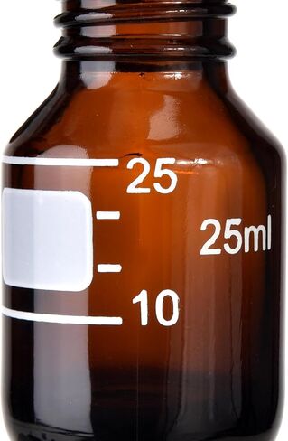 10 Packs Reagent Media Storage Bottles, 25ml Borosilicate Glass Graduated Round Bottles with GL25 Blue Screw Cap for Lab Water Reagent Liquids (Amber, 25ML) in Saudi Arabia