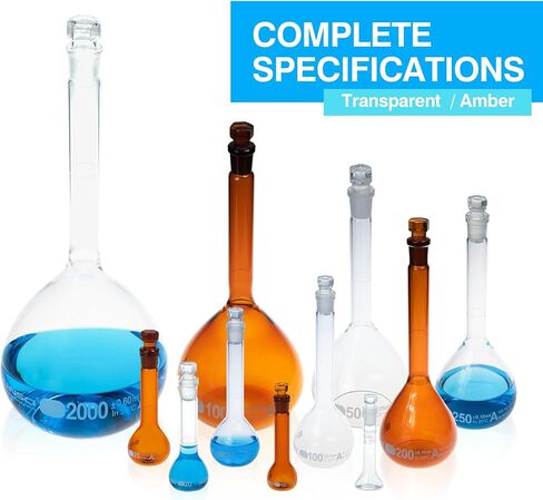 ALWSCI 1000 ML Volumetric Measuring Flask Set NS19/26 Glass Stopper, Graduated, ASTM Class A Borosilicate Glass 3.3 for Laboratory, 2PCS in Kuwait