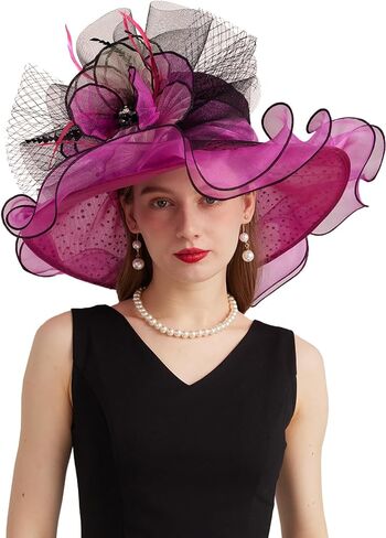 قبعة Kentucky Derby Church Dress للسيدات ذات حافة عريضة وزهرة لحفلات الزفاف in Kuwait