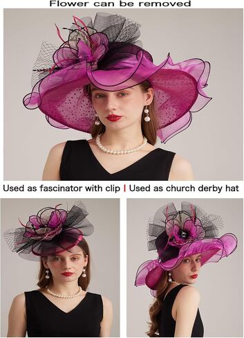 قبعة Kentucky Derby Church Dress للسيدات ذات حافة عريضة وزهرة لحفلات الزفاف in Kuwait