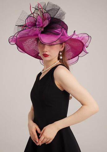 قبعة Kentucky Derby Church Dress للسيدات ذات حافة عريضة وزهرة لحفلات الزفاف in Kuwait
