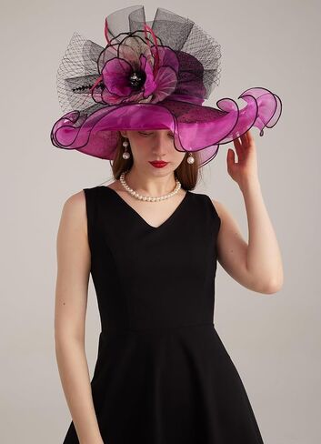 قبعة Kentucky Derby Church Dress للسيدات ذات حافة عريضة وزهرة لحفلات الزفاف in Kuwait