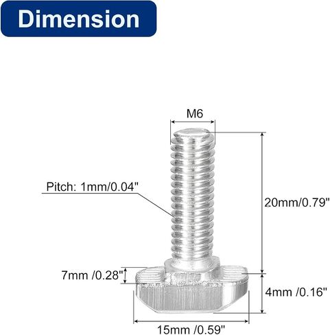 مسمار uxcell M6x30mm T فتحة منسدلة، 20 قطعة من الفولاذ الكربوني المطلي بالنيكل رأس مطرقة على شكل حرف T مسمار منزلق لملف ألومنيوم 30 سلسلة in Saudi Arabia