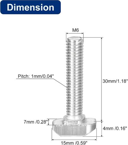 مسمار uxcell M6x30mm T فتحة منسدلة، 20 قطعة من الفولاذ الكربوني المطلي بالنيكل رأس مطرقة على شكل حرف T مسمار منزلق لملف ألومنيوم 30 سلسلة in Saudi Arabia