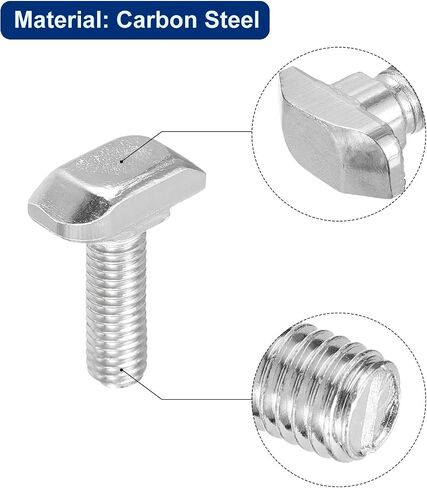 مسمار uxcell M6x30mm T فتحة منسدلة، 20 قطعة من الفولاذ الكربوني المطلي بالنيكل رأس مطرقة على شكل حرف T مسمار منزلق لملف ألومنيوم 30 سلسلة in Saudi Arabia