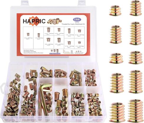 191 PCS Threaded Inserts for Wood, 1/4"-20, 5/16"-18, 3/8"-16 Threaded Wood Inserts Furniture Screw Assortment, Wood Threaded Inserts with Hex Wrench in Saudi Arabia