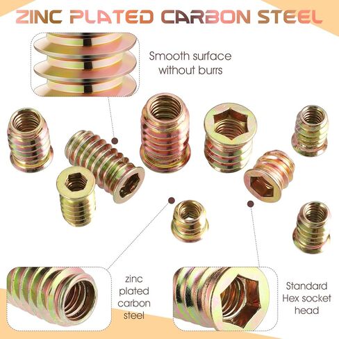 191 PCS Threaded Inserts for Wood, 1/4"-20, 5/16"-18, 3/8"-16 Threaded Wood Inserts Furniture Screw Assortment, Wood Threaded Inserts with Hex Wrench in Saudi Arabia