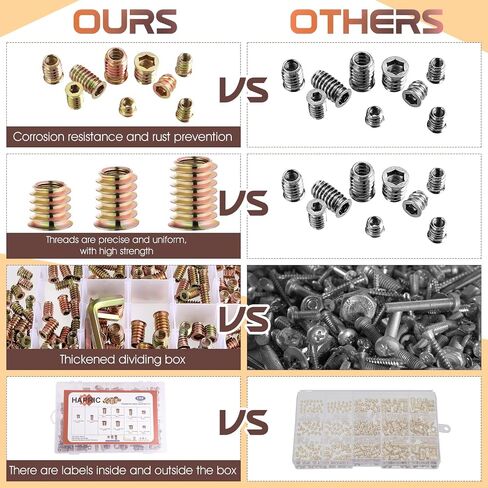 191 PCS Threaded Inserts for Wood, 1/4"-20, 5/16"-18, 3/8"-16 Threaded Wood Inserts Furniture Screw Assortment, Wood Threaded Inserts with Hex Wrench in Saudi Arabia