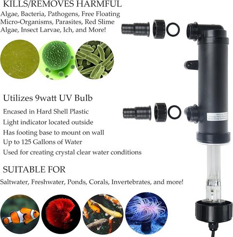 9W Non-Submersible UV Ultraviolet 11" Light Clarifier Lamp Filter for Aquarium Koi Pond Fish Tank in Saudi Arabia