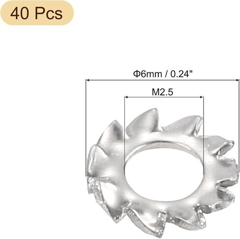 uxcell 40Pcs External Tooth Star Lock Washers, M2.5 304 Stainless Steel External Serrated Lock Washer for Mechanical Equipment Fasteners, Silver in Saudi Arabia