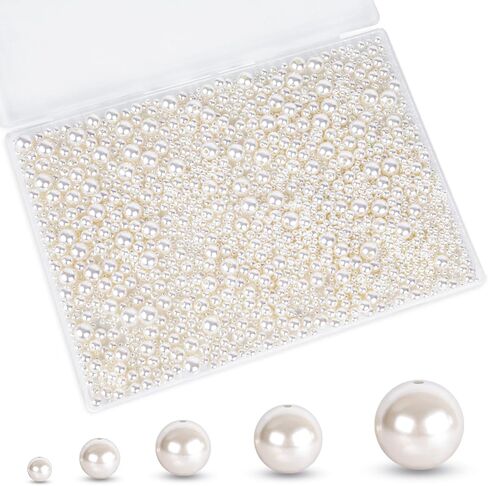 FUTUREPLUSX 2,400PCS 0.4cm/0.6cm/0.8cm/ 1cm/1.2cm Loose Pearls Beads, Faux Pearl with Holes Beads for Crafts Jewelry Making Assorted Size Filler Beads for Crafting Bracelet Necklace Earrings （Ivory） in Saudi Arabia