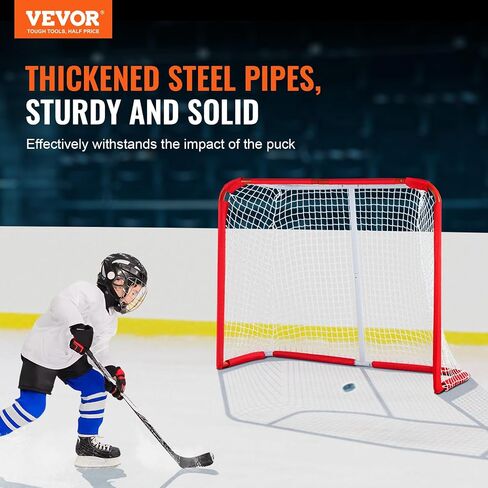 VEVOR Youth Street Hockey Net, Indoor Outdoor Steel Hockey Goal, Portable Lightweight Youth Street + Roller for Kids, Junior Hockey Training Goal Set with Net, Easy Assemble, 54" x 44", White/Red in Saudi Arabia