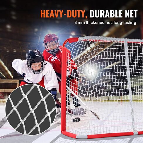 VEVOR Youth Street Hockey Net, Indoor Outdoor Steel Hockey Goal, Portable Lightweight Youth Street + Roller for Kids, Junior Hockey Training Goal Set with Net, Easy Assemble, 54" x 44", White/Red in Saudi Arabia