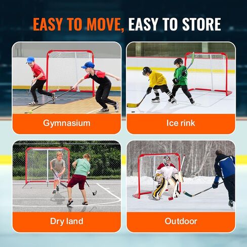 VEVOR Youth Street Hockey Net, Indoor Outdoor Steel Hockey Goal, Portable Lightweight Youth Street + Roller for Kids, Junior Hockey Training Goal Set with Net, Easy Assemble, 54" x 44", White/Red in Saudi Arabia