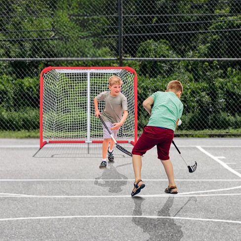 VEVOR Youth Street Hockey Net, Indoor Outdoor Steel Hockey Goal, Portable Lightweight Youth Street + Roller for Kids, Junior Hockey Training Goal Set with Net, Easy Assemble, 54" x 44", White/Red in Saudi Arabia