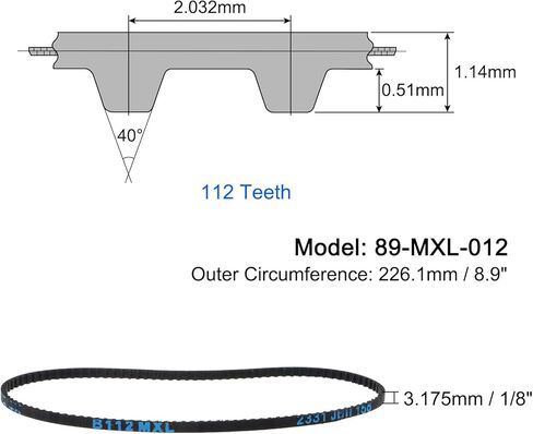 uxcell 119-MXL-012 Timing Belt 149 Teeth Closed Loop Pulley Timing Belt 11.9" Length x 0.125" Width Rubber Geared Cogged Belt in Kuwait