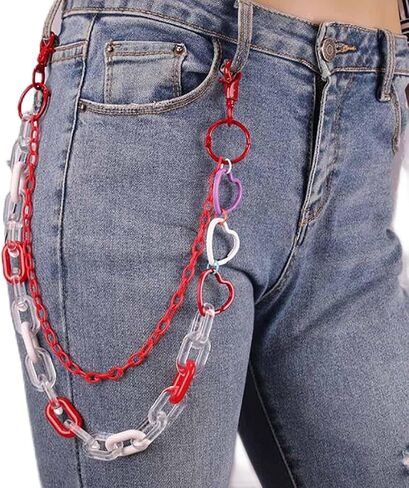 Bounzhi Cute Pants Jean Chain Layered Keychain Punk Colorful Pendants Heart Pocket Trousers Chain Hiphop Rock Wallet Chains Body Jewelry for Men and Women in Saudi Arabia