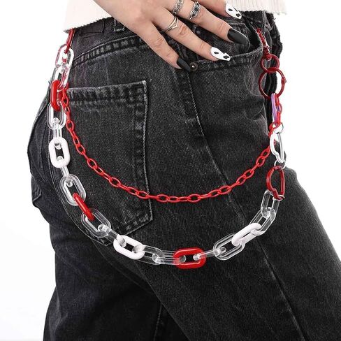 Bounzhi Cute Pants Jean Chain Layered Keychain Punk Colorful Pendants Heart Pocket Trousers Chain Hiphop Rock Wallet Chains Body Jewelry for Men and Women in Saudi Arabia