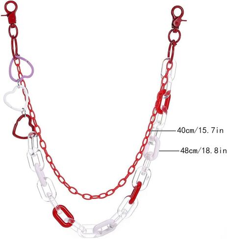 Bounzhi Cute Pants Jean Chain Layered Keychain Punk Colorful Pendants Heart Pocket Trousers Chain Hiphop Rock Wallet Chains Body Jewelry for Men and Women in Saudi Arabia