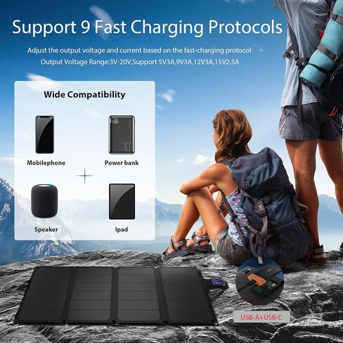 Solar Portable Charger 54W, Ericsity Solar Phone Charger USB Solar Panel Portable for Camping Foldable Solar Panel with USB-C Fast Charging Output and ETFE Surface Material in Saudi Arabia