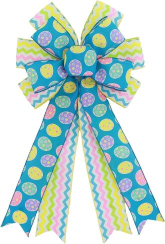 كبير عيد الفصح أقواس إكليل أقواس عيد الفصح شجرة توبر عيد الفصح اكاليل الزهور الخضراء، 11 × 19.7 بوصة ربيع عيد الفصح البيض السلكية الشريط الأقواس لإكليل الباب الأمامي داخلي الديكور في الهواء الطلق in Kuwait