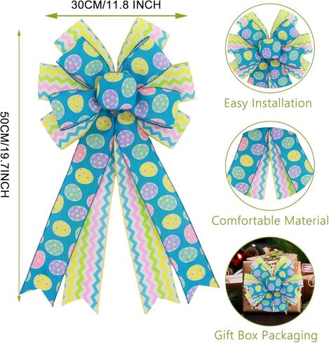 كبير عيد الفصح أقواس إكليل أقواس عيد الفصح شجرة توبر عيد الفصح اكاليل الزهور الخضراء، 11 × 19.7 بوصة ربيع عيد الفصح البيض السلكية الشريط الأقواس لإكليل الباب الأمامي داخلي الديكور في الهواء الطلق in Kuwait