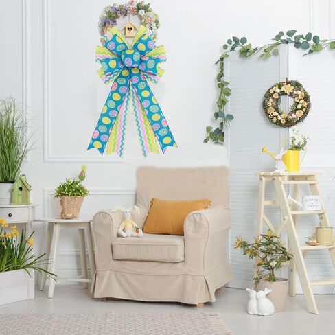 كبير عيد الفصح أقواس إكليل أقواس عيد الفصح شجرة توبر عيد الفصح اكاليل الزهور الخضراء، 11 × 19.7 بوصة ربيع عيد الفصح البيض السلكية الشريط الأقواس لإكليل الباب الأمامي داخلي الديكور في الهواء الطلق in Kuwait