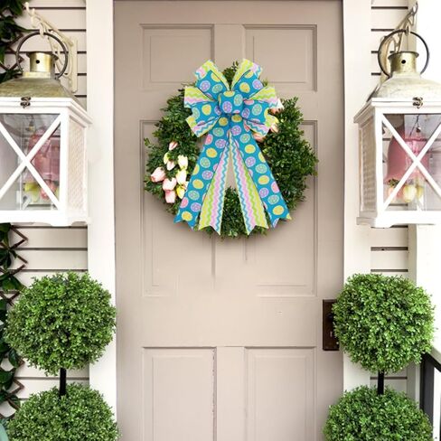 كبير عيد الفصح أقواس إكليل أقواس عيد الفصح شجرة توبر عيد الفصح اكاليل الزهور الخضراء، 11 × 19.7 بوصة ربيع عيد الفصح البيض السلكية الشريط الأقواس لإكليل الباب الأمامي داخلي الديكور في الهواء الطلق in Kuwait