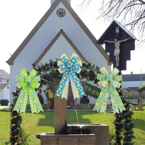 كبير عيد الفصح أقواس إكليل أقواس عيد الفصح شجرة توبر عيد الفصح اكاليل الزهور الخضراء، 11 × 19.7 بوصة ربيع عيد الفصح البيض السلكية الشريط الأقواس لإكليل الباب الأمامي داخلي الديكور في الهواء الطلق in Kuwait