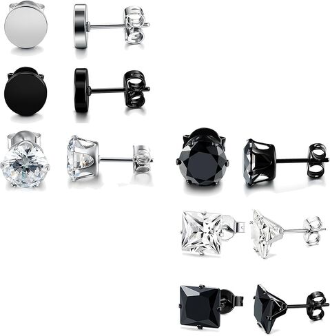 FUNRUN JEWELRY 4-6 أزواج من الأقراط المصنوعة من الفولاذ المقاوم للصدأ للرجال والنساء أقراط دائرية من تشيكوسلوفاكيا باللون الأسود 3-10 ملم in Kuwait