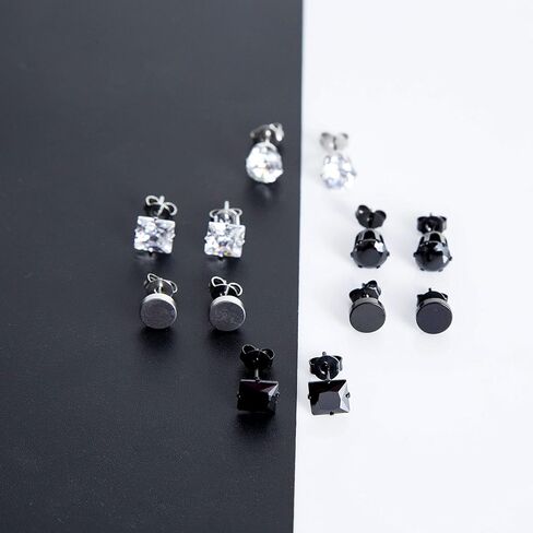 FUNRUN JEWELRY 4-6 أزواج من الأقراط المصنوعة من الفولاذ المقاوم للصدأ للرجال والنساء أقراط دائرية من تشيكوسلوفاكيا باللون الأسود 3-10 ملم in Kuwait