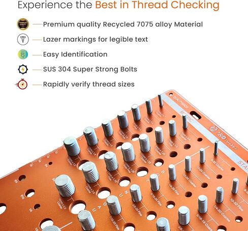 T&D 42 Holes Nut and Bolt Thread Checker inch & Metric with 8 Drill bit |15 Metric & 19 Standard Bolt and Nut Identifier Gauge | Bolt Size Finder and Thread Gauge Wall-Mountable Screw Thread Gauge in Saudi Arabia