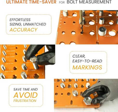 T&D 42 Holes Nut and Bolt Thread Checker inch & Metric with 8 Drill bit |15 Metric & 19 Standard Bolt and Nut Identifier Gauge | Bolt Size Finder and Thread Gauge Wall-Mountable Screw Thread Gauge in Saudi Arabia