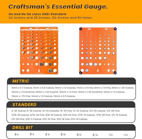 T&D 42 Holes Nut and Bolt Thread Checker inch & Metric with 8 Drill bit |15 Metric & 19 Standard Bolt and Nut Identifier Gauge | Bolt Size Finder and Thread Gauge Wall-Mountable Screw Thread Gauge in Saudi Arabia