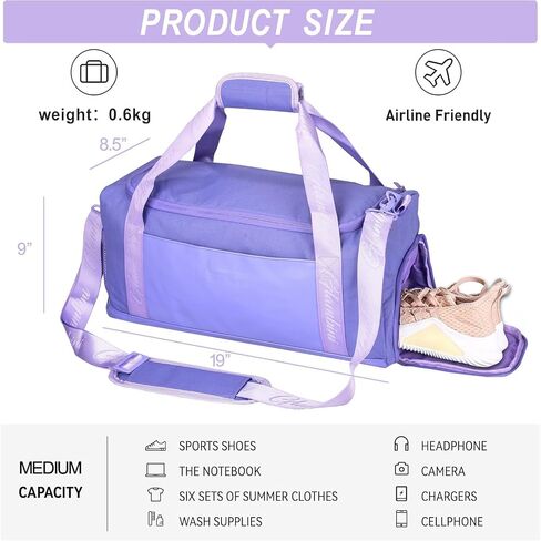 24L Duffle Bag with Shoes Compartment,Overnight Weekender Travel Gym athletic Trainning duffel for Girl Women Water-proof & Tear Resistant (purple/A) in Saudi Arabia