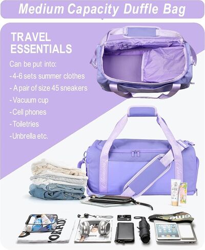 24L Duffle Bag with Shoes Compartment,Overnight Weekender Travel Gym athletic Trainning duffel for Girl Women Water-proof & Tear Resistant (purple/A) in Saudi Arabia