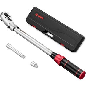 Flex Head Torque Wrench, 20-160 Ft.lb/27.1-217 Nm, 1/2-Inch Drive Click Torque Wrench, Dual Range Scales 72-Tooth Adjustable Torque Wrench with 1/2'' to 3/8'' Adapter, 125 mm Extension Bar